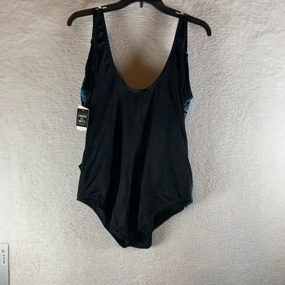 Swim Solutions Women's‎ 24W Blue Paisley Triple Tier Tank One Piece Swimsuit NWT - Picture 5 of 9
